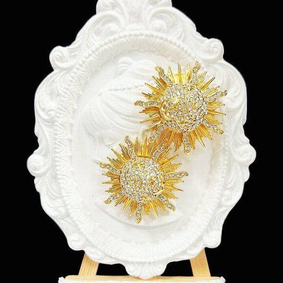 Sunflower Earrings, Crystal Floral Earrings, Flower Earrings, Gold Stud Earrings - Picture 1 of 8